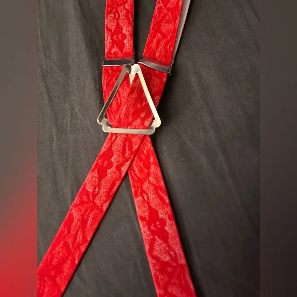 Hot Topic Red Lace print Skinny Suspenders - Picture 3 of 3